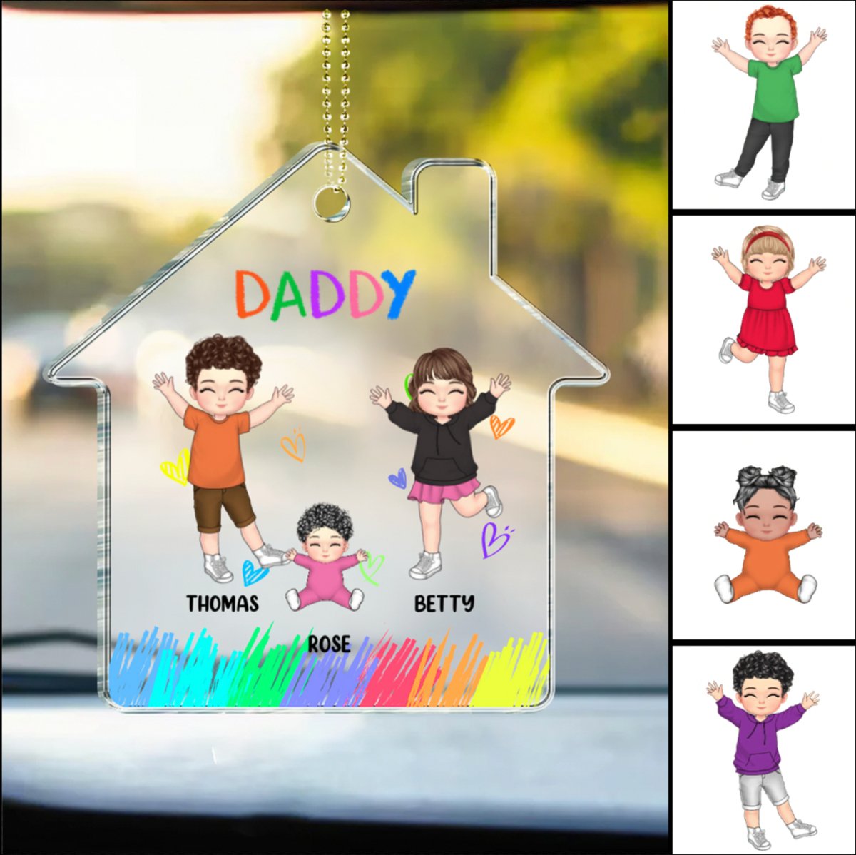 Father - Daddy And Kids - Personalized Acrylic Car Hanger - Makezbright Gifts