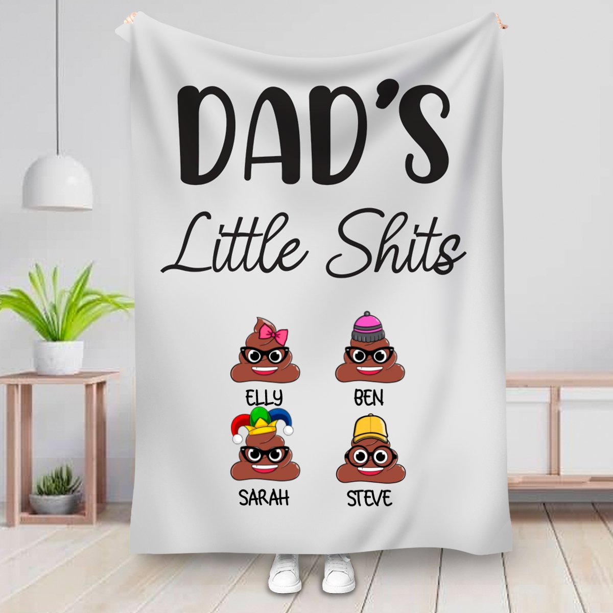 Father - Dad's Little Shits - Personalized Blanket - Makezbright Gifts