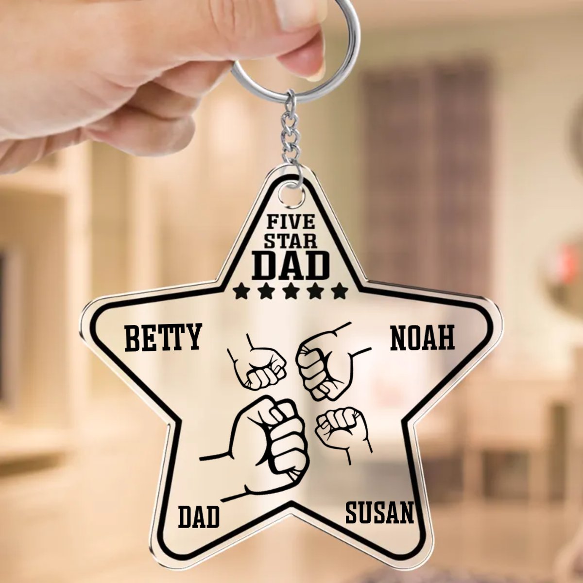 Father - Five Star Dad - Personalized Acrylic Keychain (HJ) - Makezbright Gifts