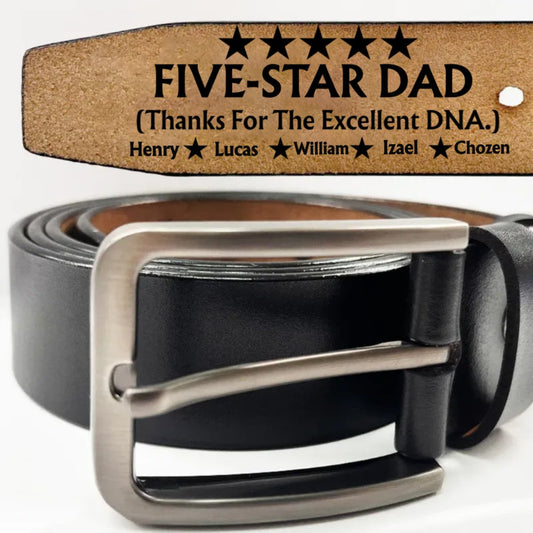 Father - Five - Star Dad Thanks For The Excellent DNA - Personalized Engraved Leather Belt - Makezbright Gifts