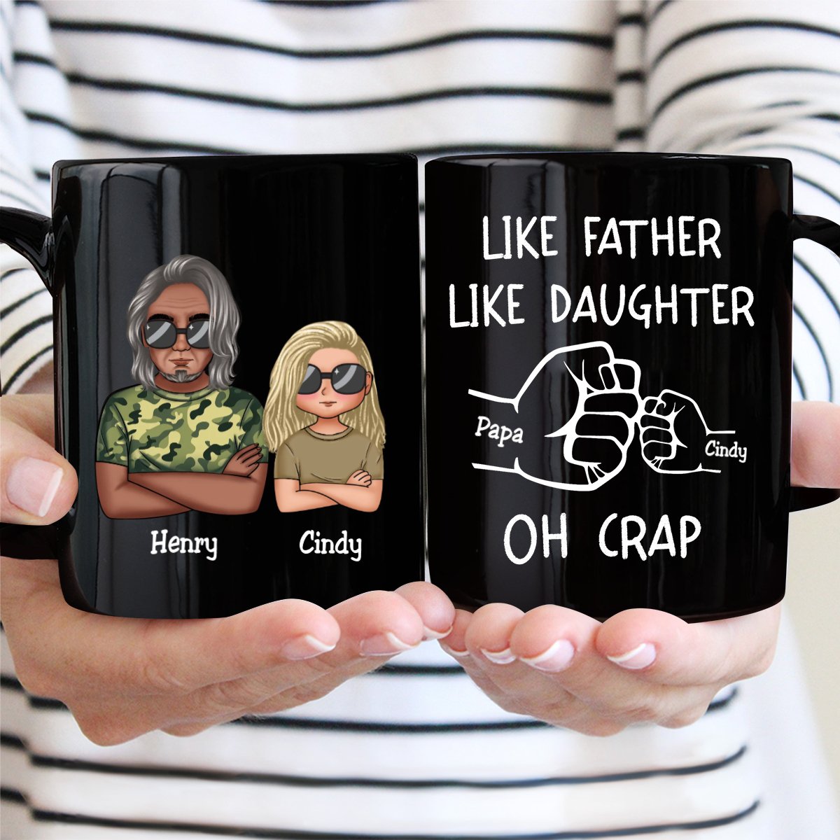 Father - Like Father Like Daughter Fist Bump Handshake - Personalized Black Mug (VT) - Makezbright Gifts