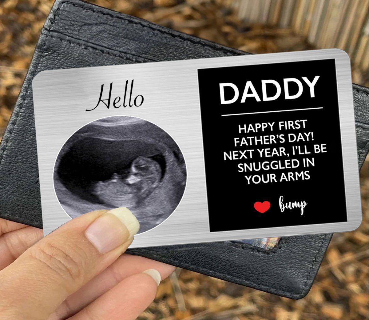 Father - Next Year I'll Be Snuggled In Your Arms - Personalized Photo Aluminum Wallet Card - Makezbright Gifts