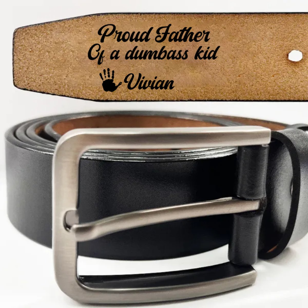 Father - Proud Father Of Few Kids - Personalized Engraved Leather Belt - Makezbright Gifts