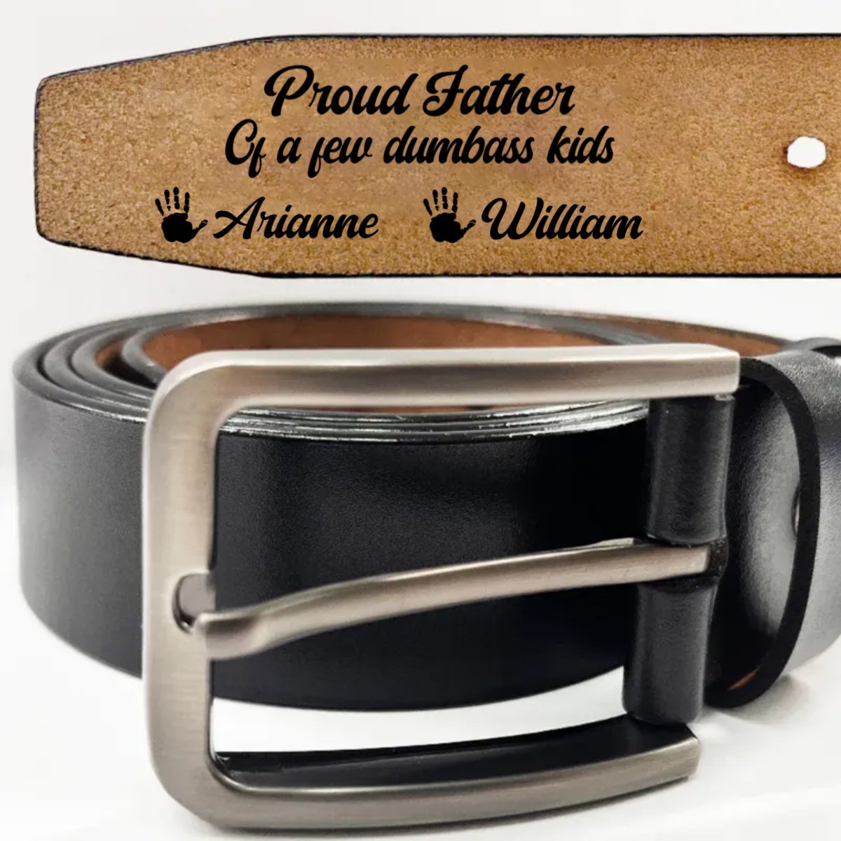 Father - Proud Father Of Few Kids - Personalized Engraved Leather Belt - Makezbright Gifts