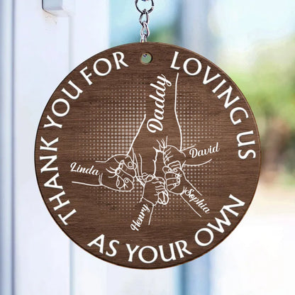 Father - Thank You For Loving Us As Your Own - Personalized Wooden Keychain (TL) - Makezbright Gifts