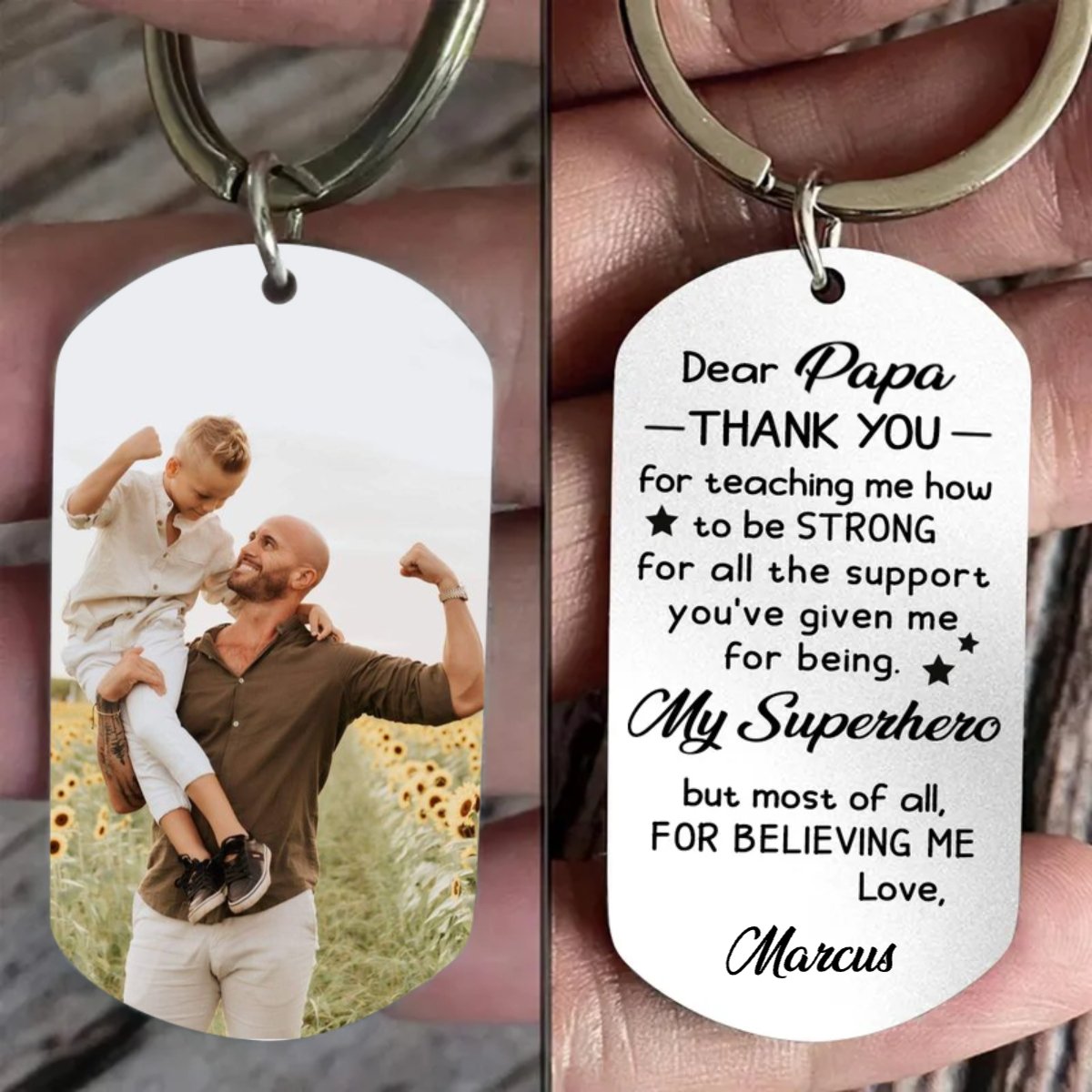 Father's Day - Custom Photo Thank You For Teaching Me How To Be Strong - Personalized Keychain (HJ) - Makezbright Gifts