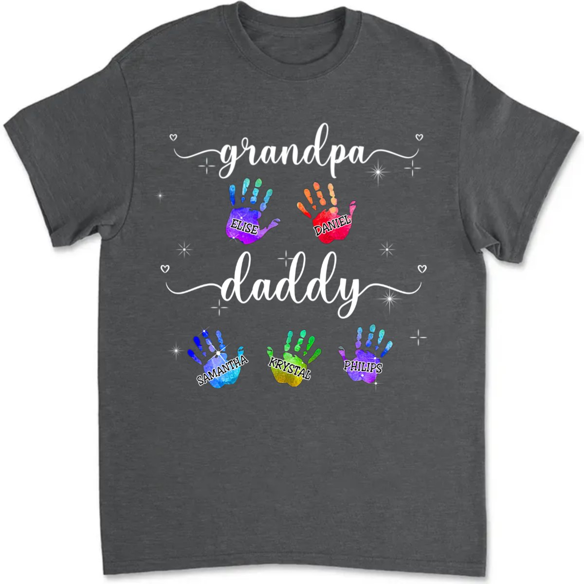 Father's Day - Dad Grandpa Colorful Hand Print - Personalized Unisex T - Shirt - Makezbright Gifts