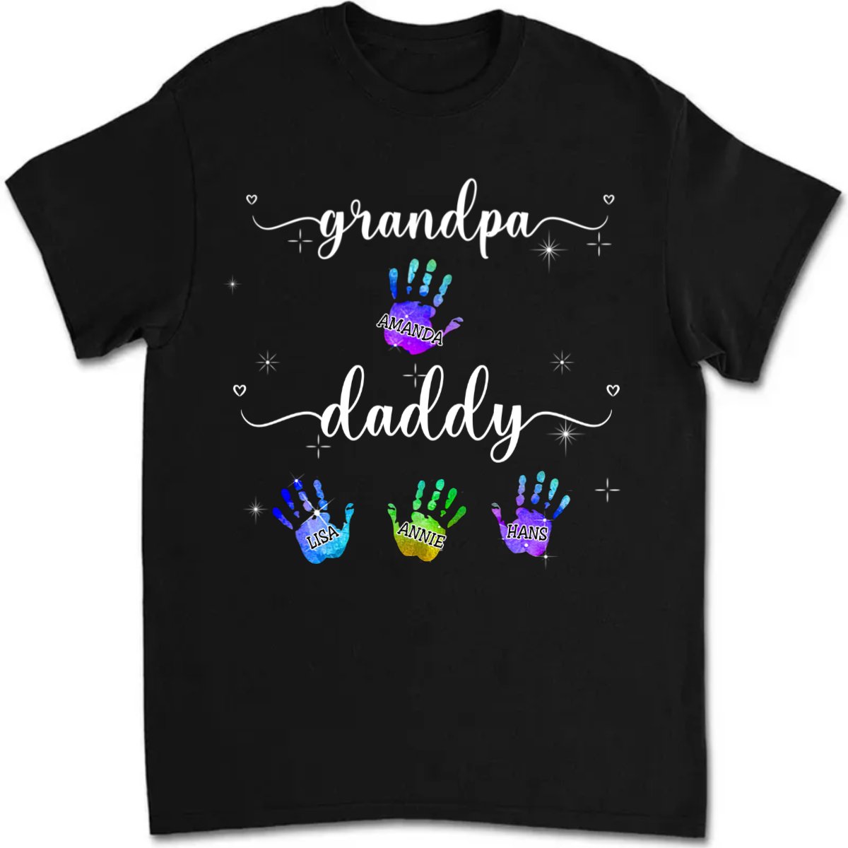 Father's Day - Dad Grandpa Colorful Hand Print - Personalized Unisex T - Shirt - Makezbright Gifts