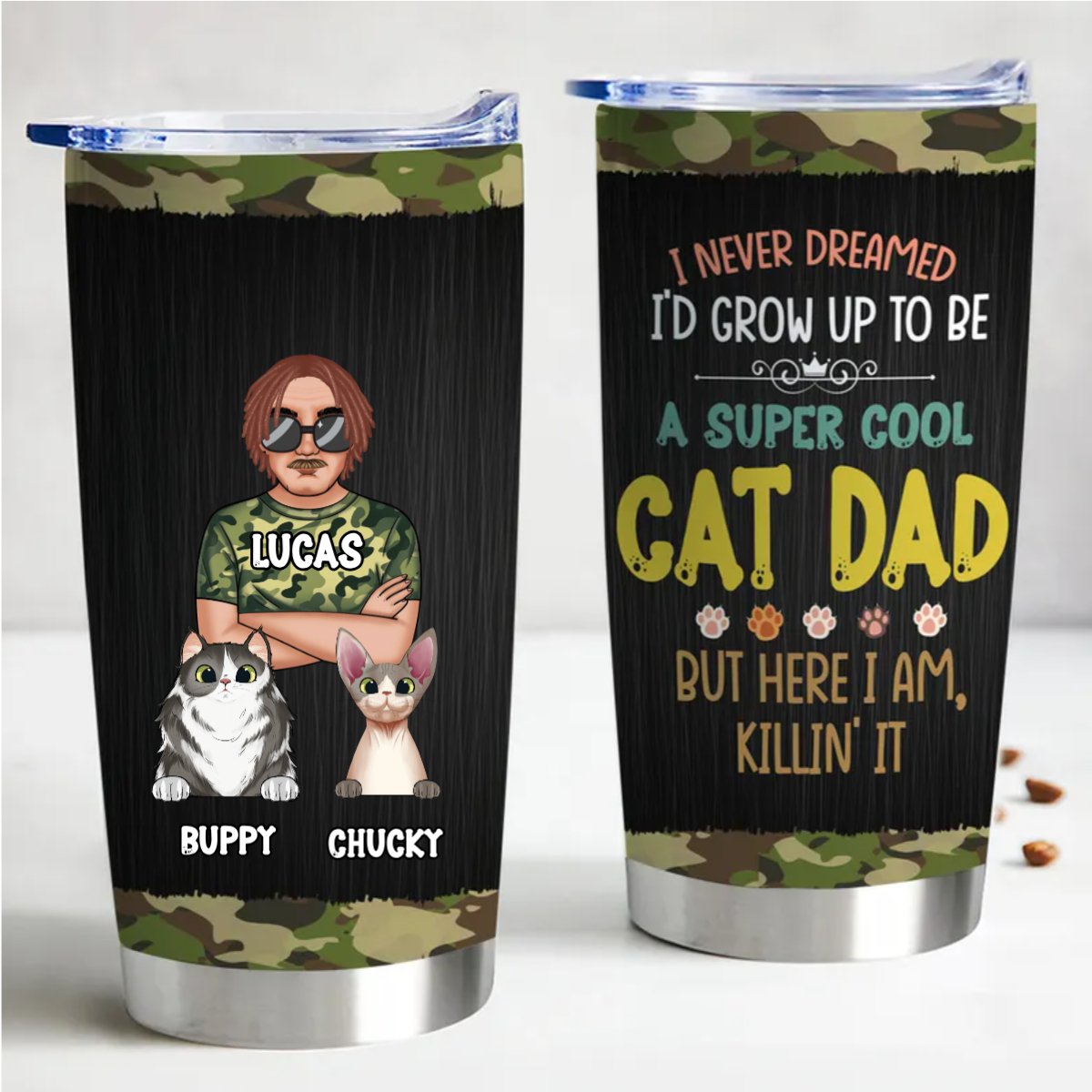 Father's Day - I Never Dreamed I'd Grow Up To Be A Super Cool Cat Dad, But Here I Am, Killin' It - Personalized Tumbler - Makezbright Gifts