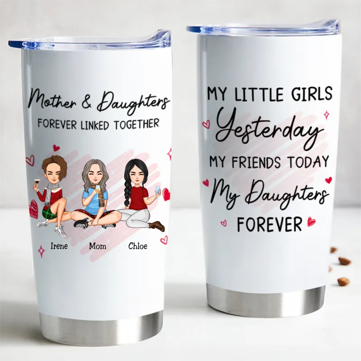 Forever Connected Mother and Daughter 20oz Personalized Tumbler - Makezbright Gifts