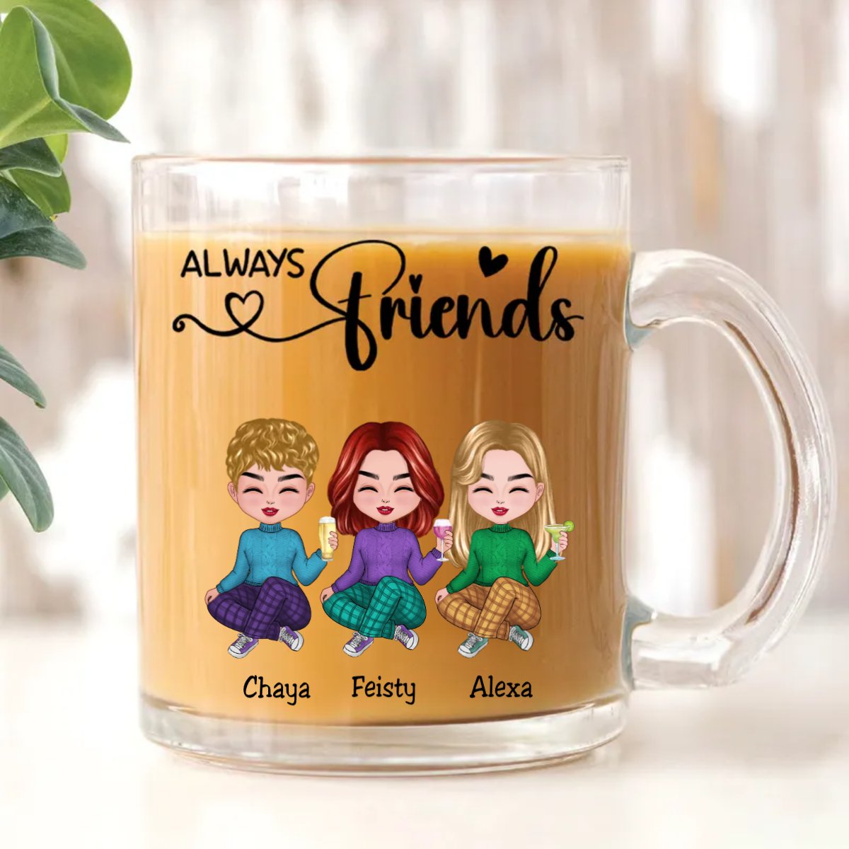 Friends - Always Friends - Personalized Glass Mug - Makezbright Gifts