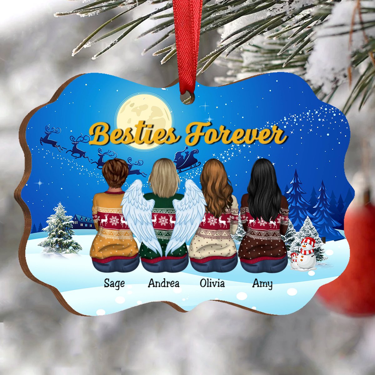 Friends - Besties Forever - Personalized Acrylic Ornament (Moon) - Makezbright Gifts