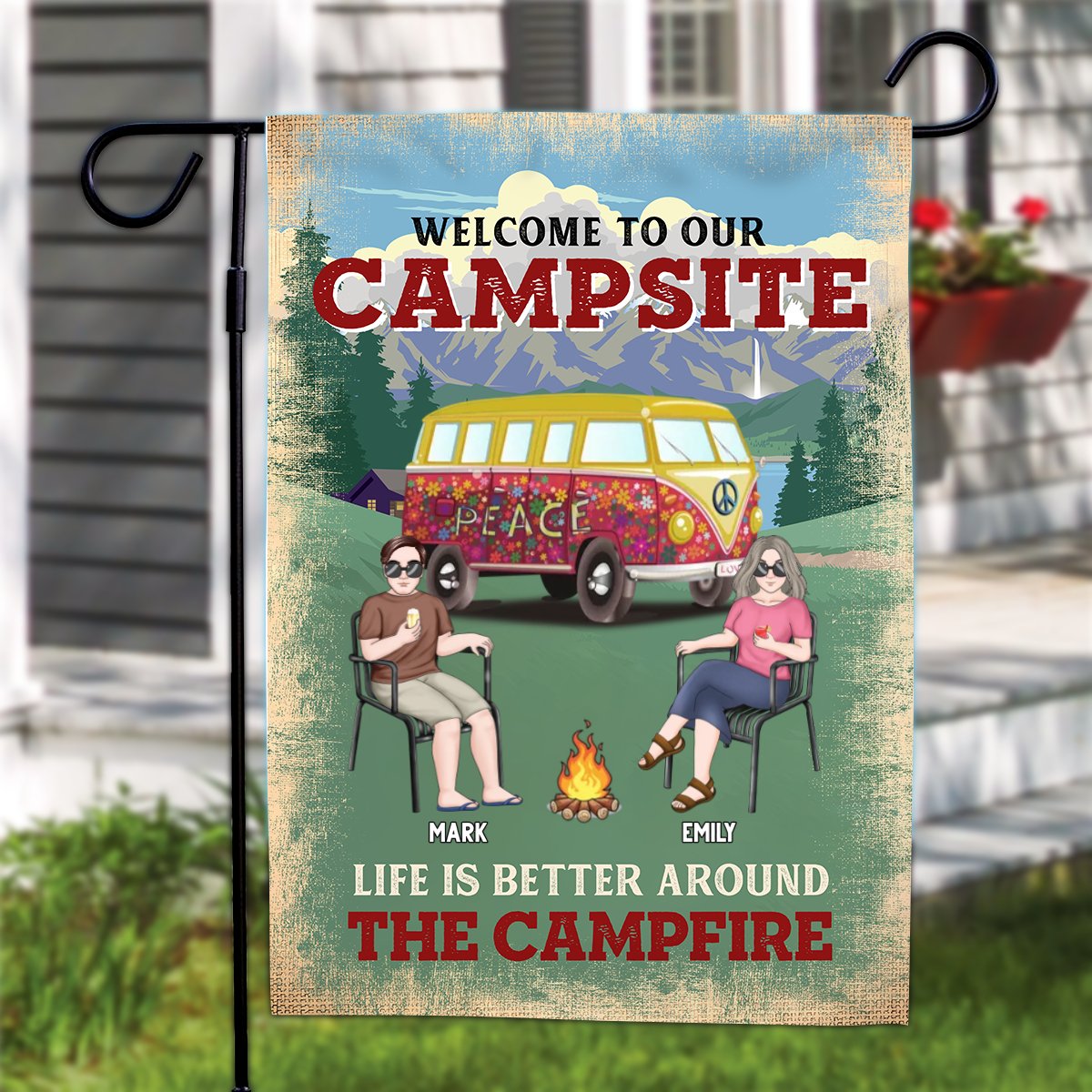 Friends - Life Is Better Around The Campfire - Personalized Flag - Makezbright Gifts