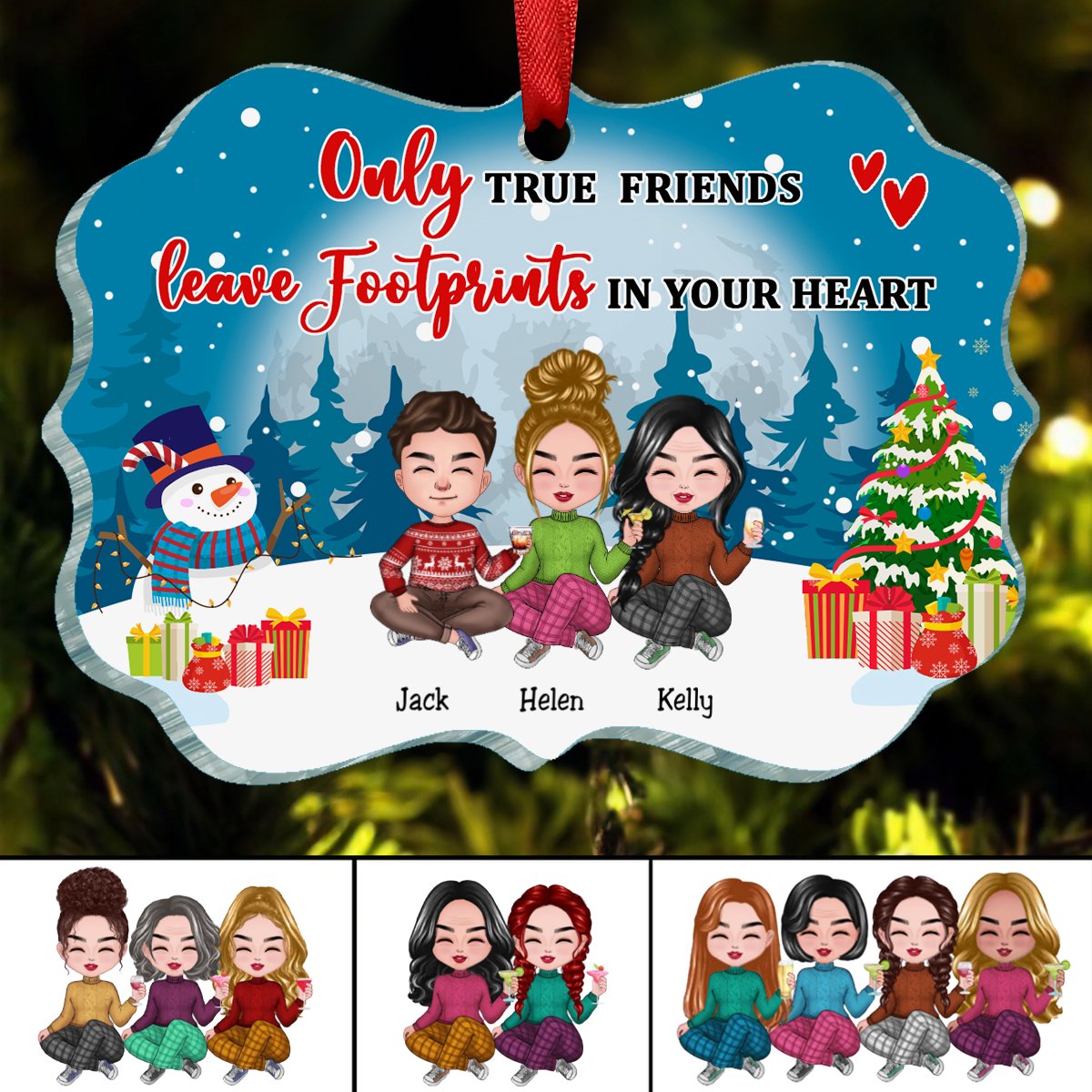 Friends - Only True Friends Leave Footprints In Your Heart - Personalized Christmas Ornament (LT) - Makezbright Gifts