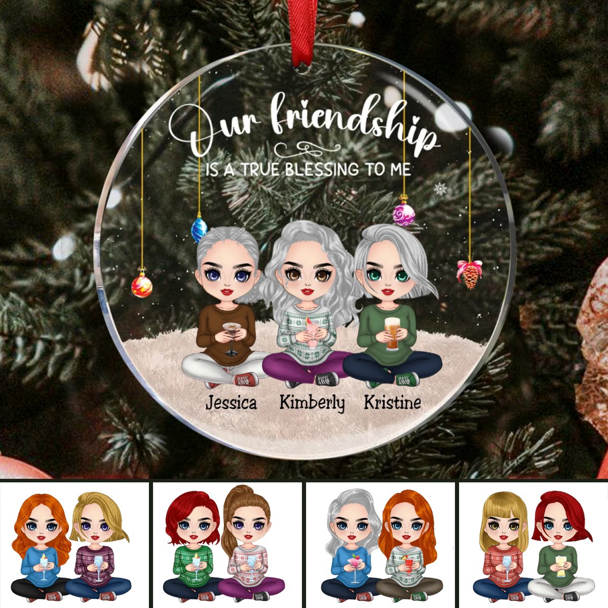 Friends - Our Friendship Is A True Blessing To Me - Personalized Circle Ornament (TB) - Makezbright Gifts