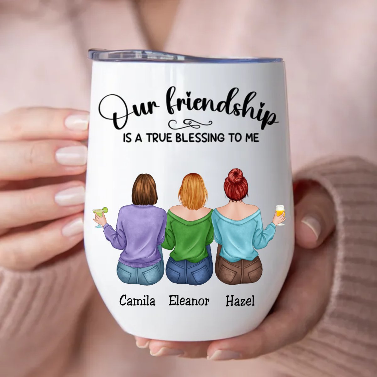 Friends - Our Friendship Is A True Blessing To Me - Personalized Wine Tumbler (MC) - Makezbright Gifts