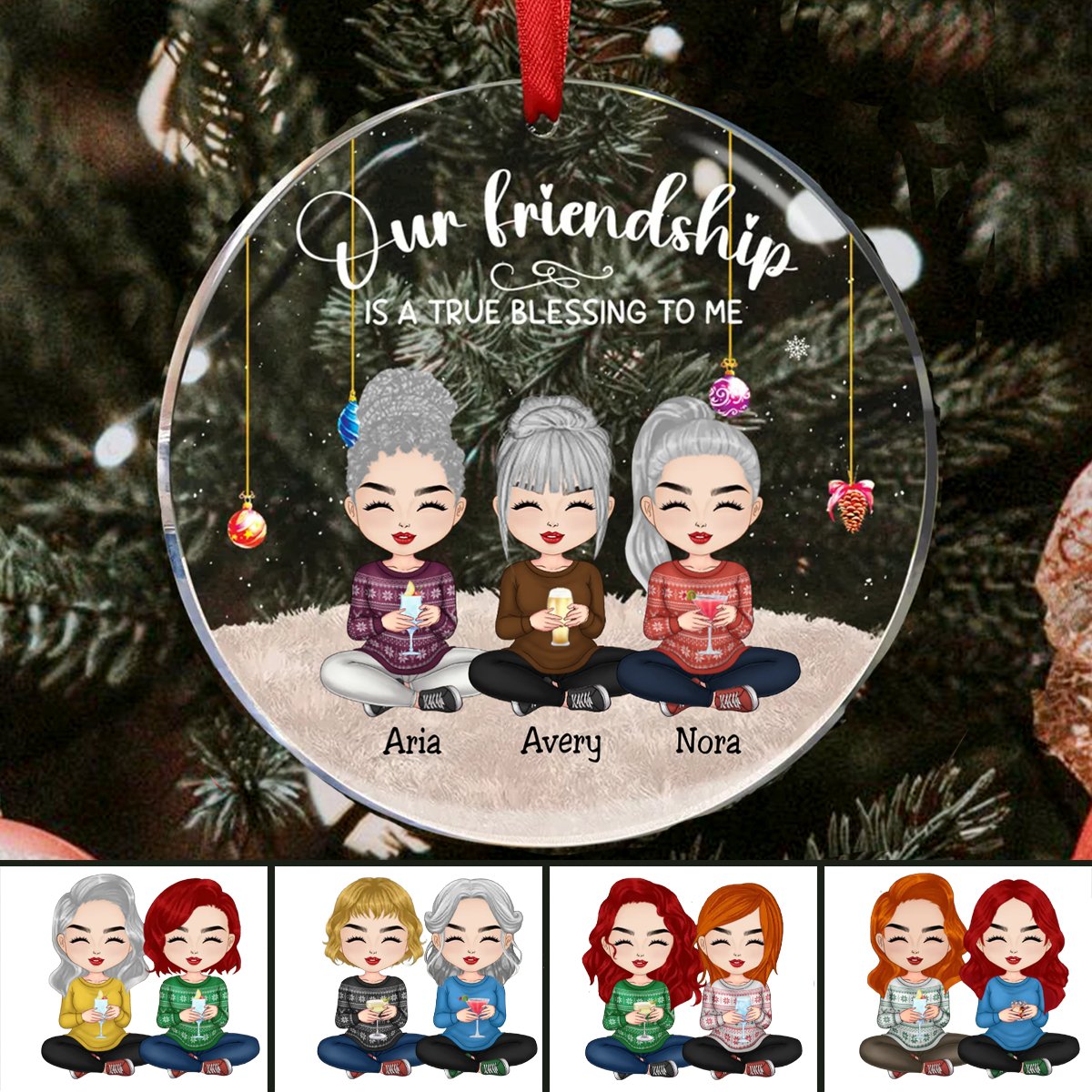 Friends - Our Friendship Is A True Blessing To Me Ver 2 - Personalized Circle Ornament - Makezbright Gifts