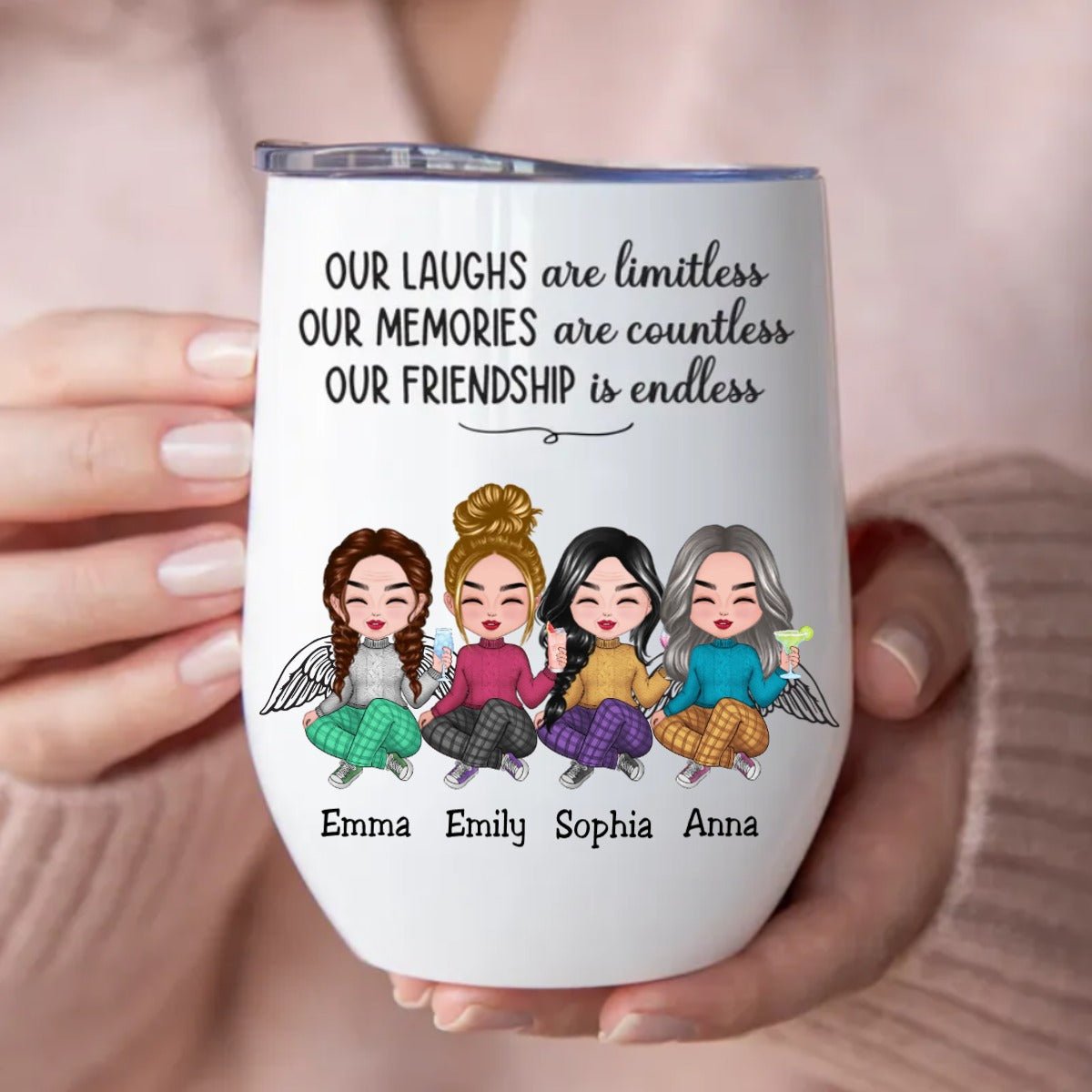 Friends - Our Laughs Are Limitless Our Memories Are Countless Our Friendship Is Endless - Personalized Wine Tumbler - Makezbright Gifts