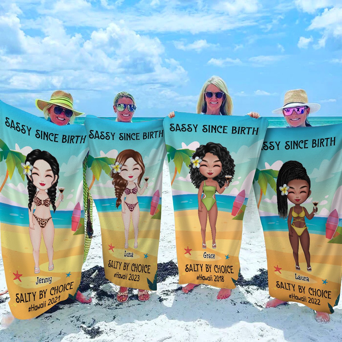 Friends - Sassy Since Birth Salty By Choice - Personalized Beach Towel - Makezbright Gifts