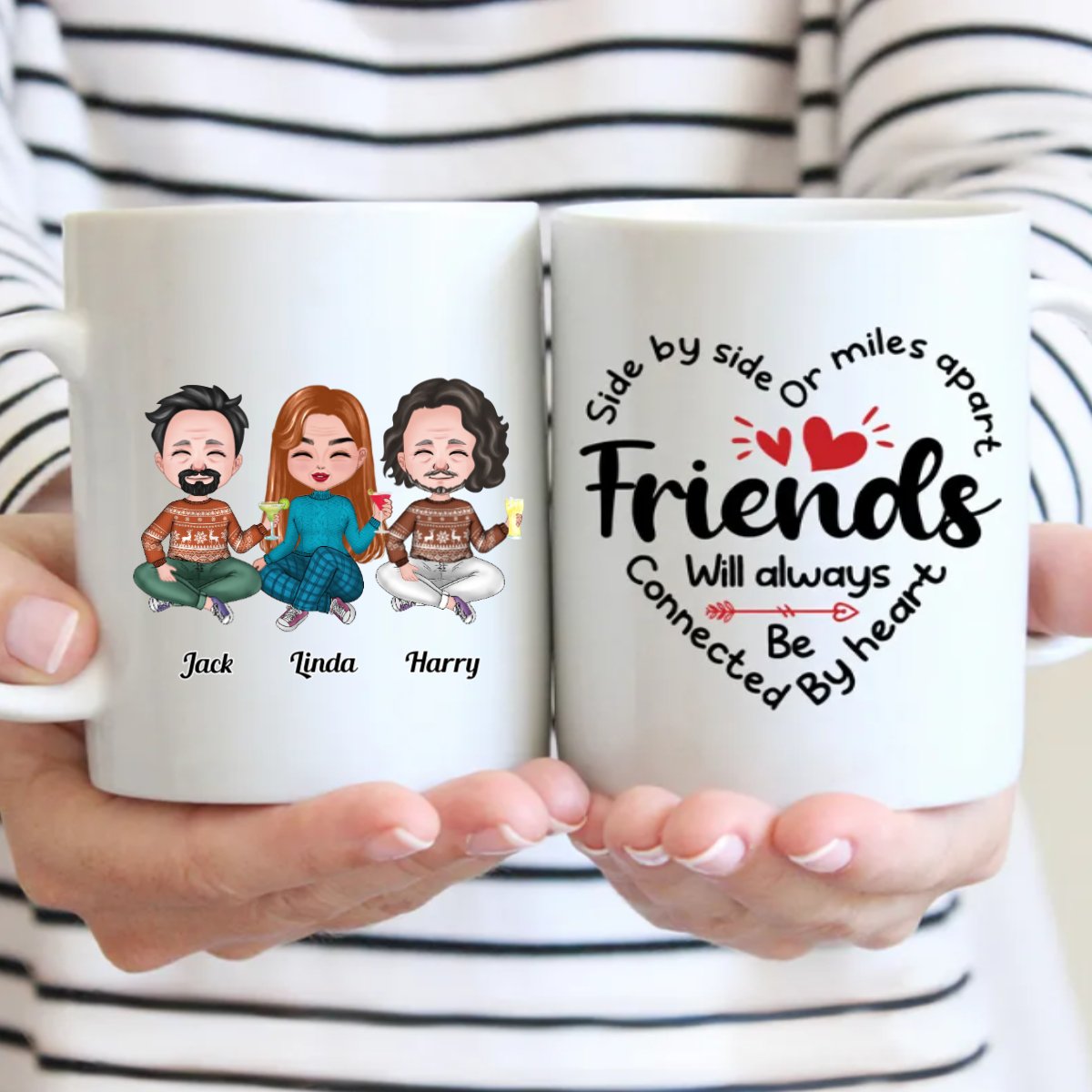 Friends - Side By Side Or Miles Apart Friends Will Always Be Connected By Heart - Personalized Mug - Makezbright Gifts