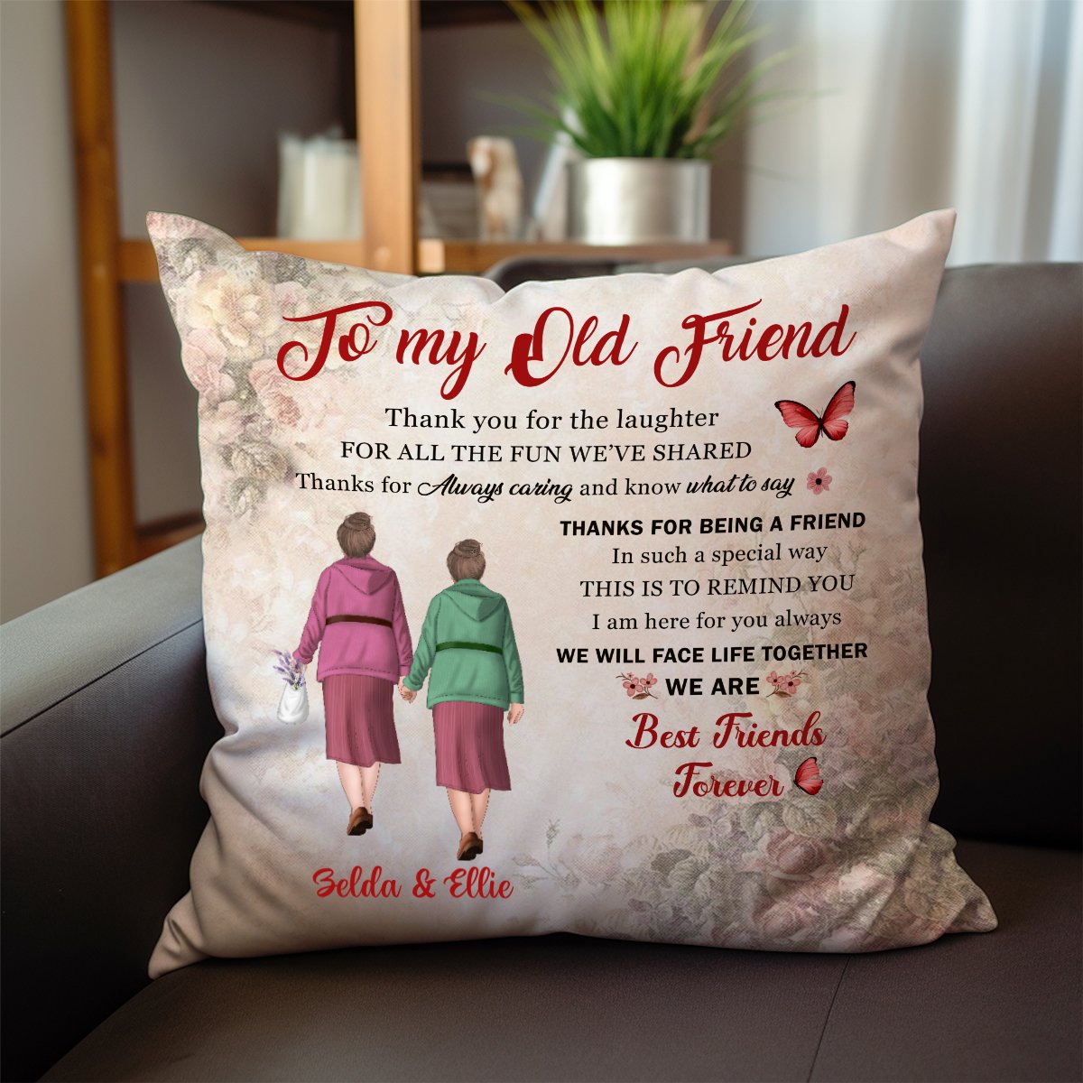 Friends - Thank You Old Friends Holding Hands Vintage Style - Personalized Pillow - Makezbright Gifts