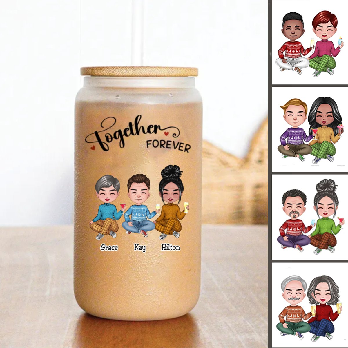 Friends - Together Forever - Personalize Glass Can (AA) - Makezbright Gifts