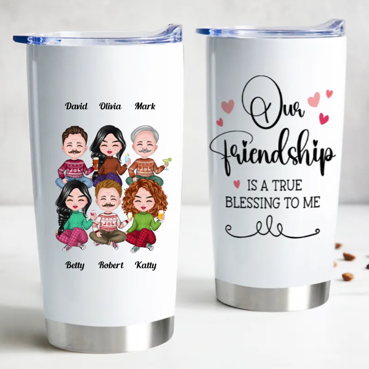 Friendship Blessings 20oz Personalized Steel Tumbler - Keeps Drinks Hot/Cold - Makezbright Gifts