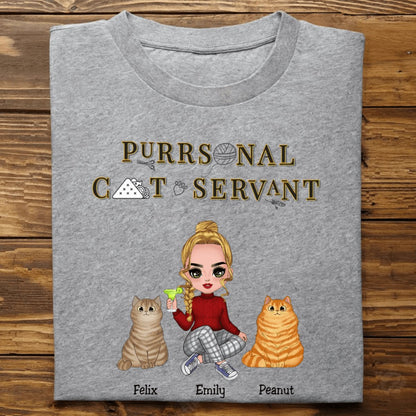 Girl & Cats - Purrsonal Cat Servant - Personalized Unisex T - Shirt (White) - Makezbright Gifts