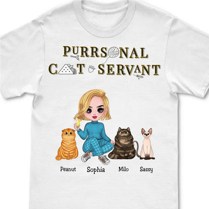 Girl & Cats - Purrsonal Cat Servant - Personalized Unisex T - Shirt (White) - Makezbright Gifts