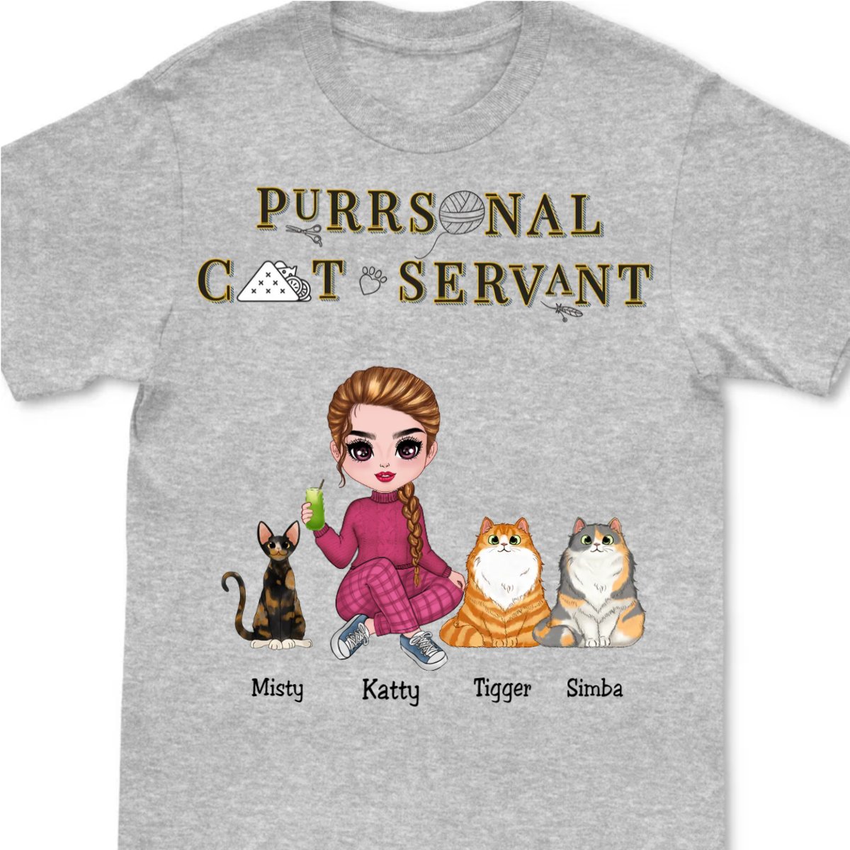 Girl & Cats - Purrsonal Cat Servant - Personalized Unisex T - Shirt (White) - Makezbright Gifts