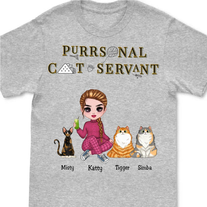 Girl & Cats - Purrsonal Cat Servant - Personalized Unisex T - Shirt (White) - Makezbright Gifts