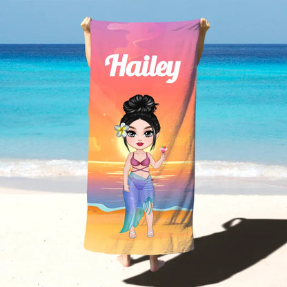 Girls - Beach Lady - Personalized Beach Towel - Makezbright Gifts