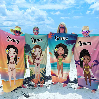 Girls - Beach Lady - Personalized Beach Towel - Makezbright Gifts