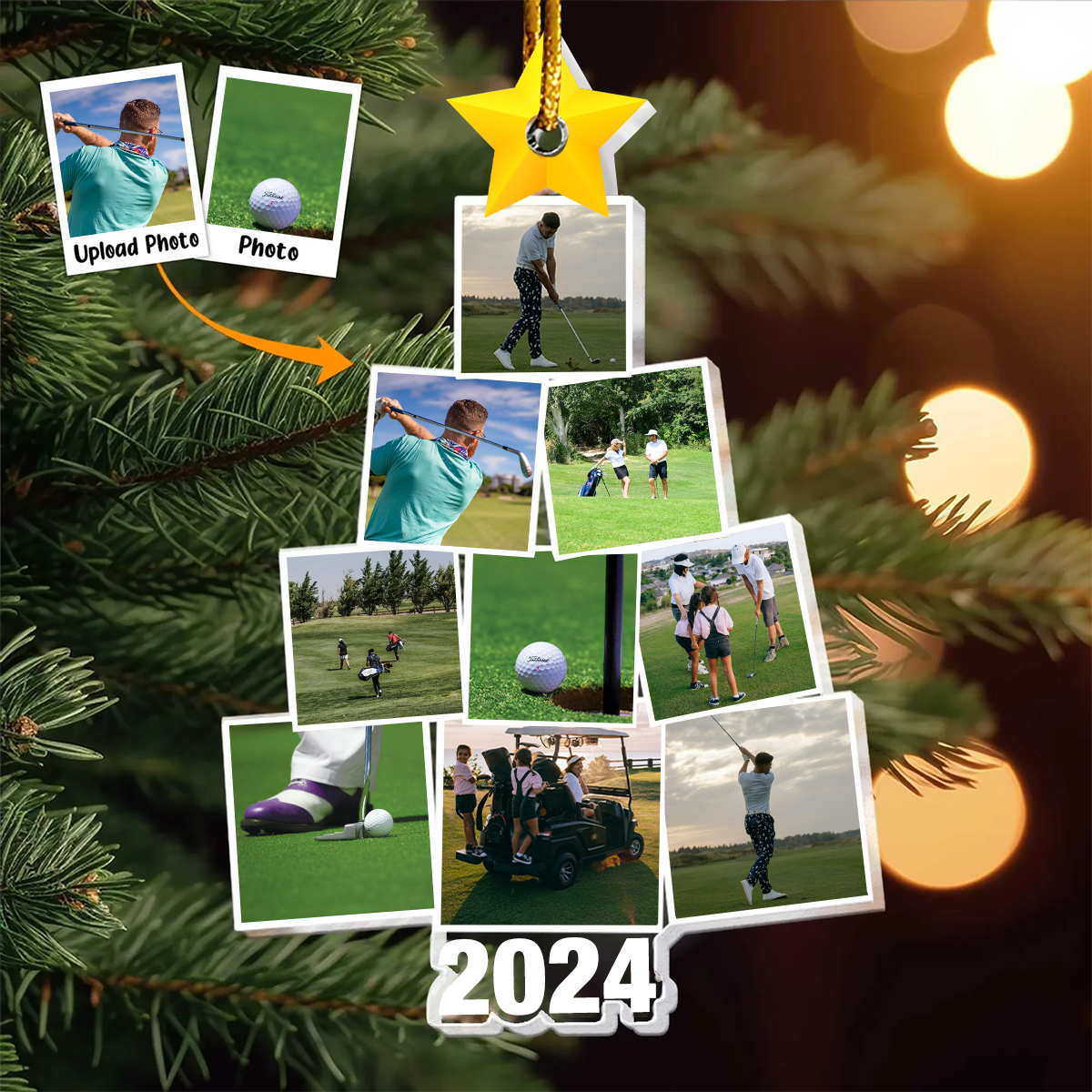 Photo Golfing Christmas Tree - Personalized Acrylic Photo Ornament