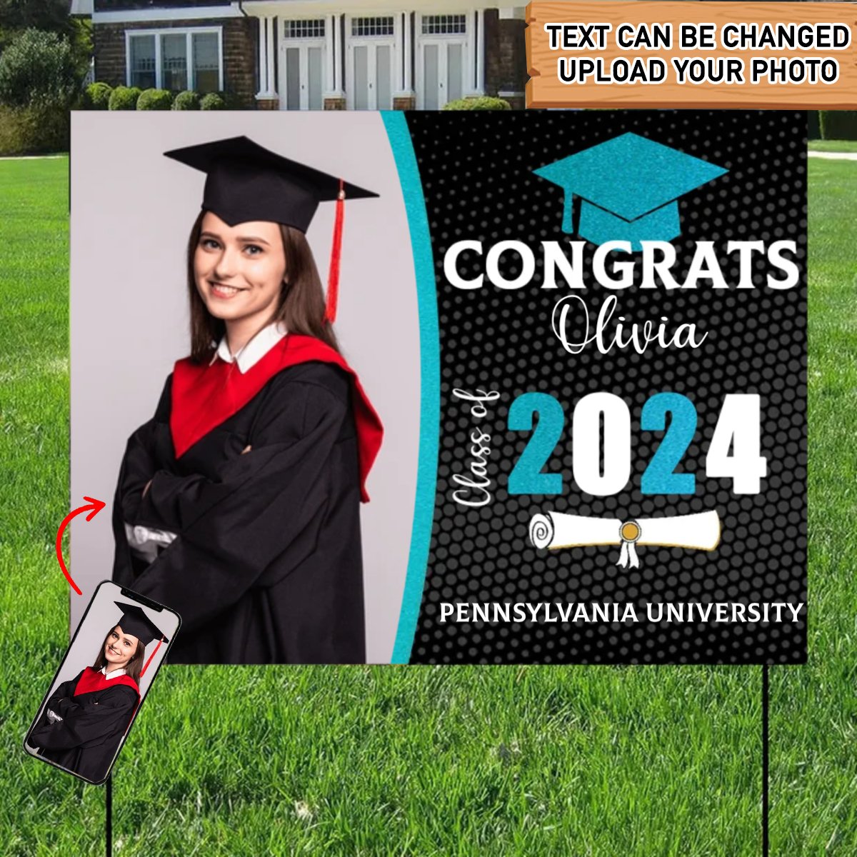 Graduation - Congrats Class of 2024 Custom Image - Personalized Yard Sign - Makezbright Gifts