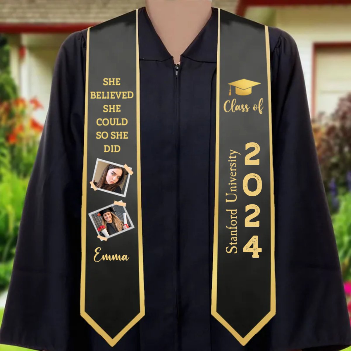 Graduation - She Believed She Could So She Did - Personalized Graduation Stole - Makezbright Gifts