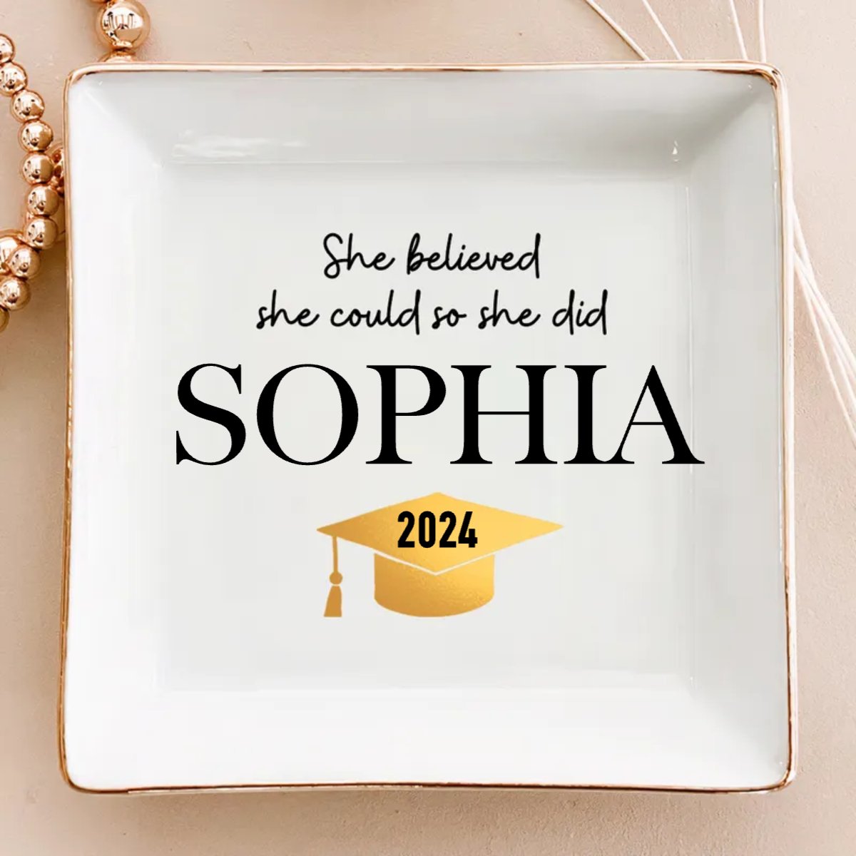 Graduation - She Believed She Could So She Did - Personalized Jewelry Dish (HJ) - Makezbright Gifts