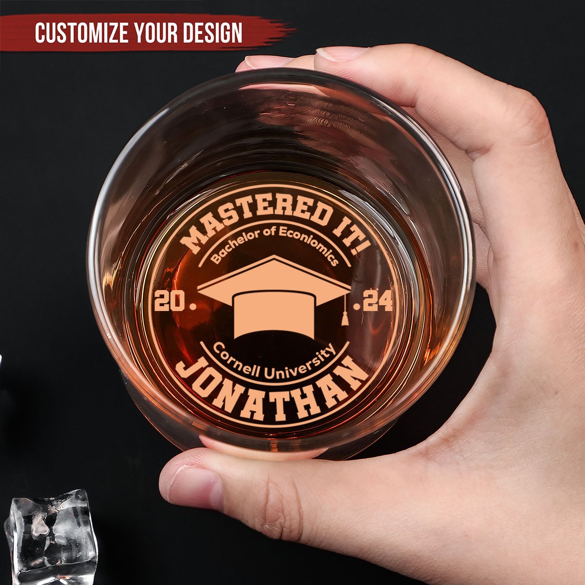 Graduation - Skip to product information Graduation Gift Mastered It - Personalized Engraved Whiskey Glass - Makezbright Gifts