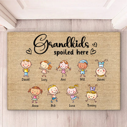 Grandkids - Grandkids Spoiled Here - Personalized Doormat - Makezbright Gifts