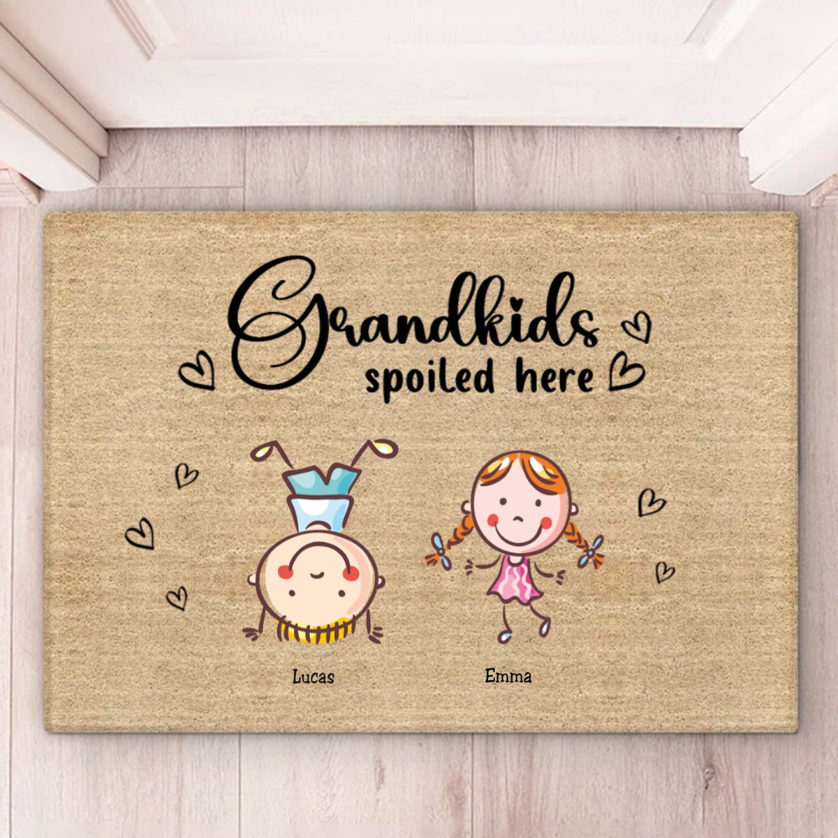 Grandkids - Grandkids Spoiled Here - Personalized Doormat - Makezbright Gifts