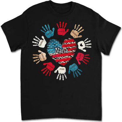 Grandma - 4th of July Leopard Nana Mom Kids Heart Hand To Hand - Personalized T - Shirt - Makezbright Gifts