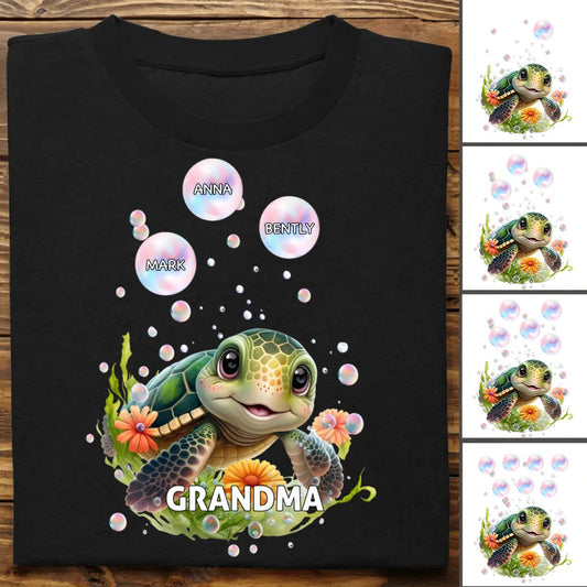 Grandma - Beachy Sea Turtle Tough Grandma Mom With Grandkids - Personalized Unisex T - Shirt - Makezbright Gifts