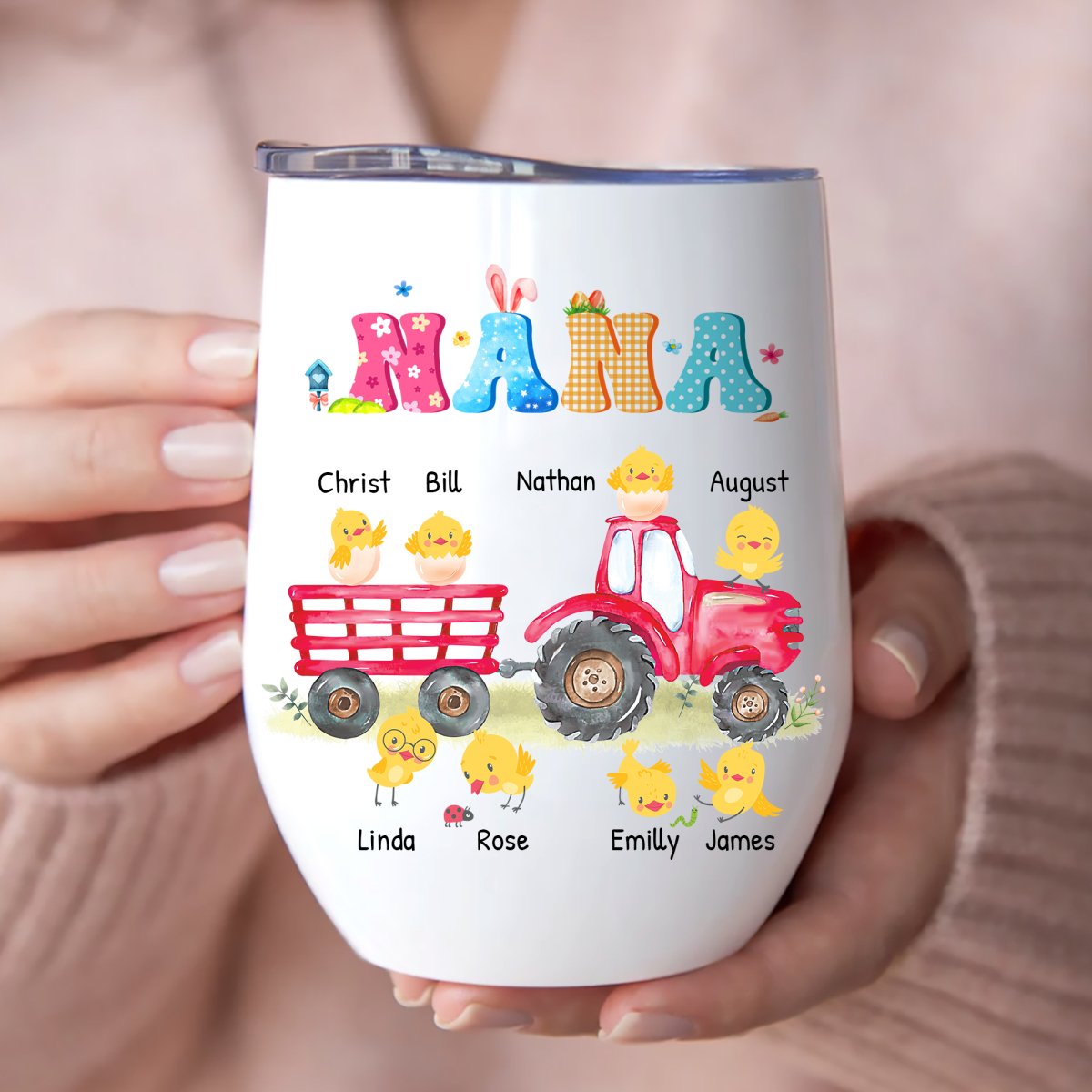 Grandma - Celebrate Easter With Grandma And Grandchildren - Personalized Wine Tumbler - Makezbright Gifts