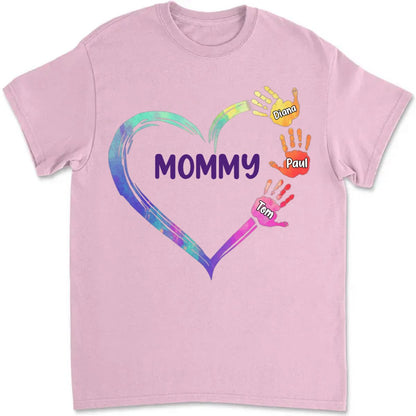 Grandma - Color Grandma Mom Heart, Hands Print - Personalized T - shirt - Makezbright Gifts