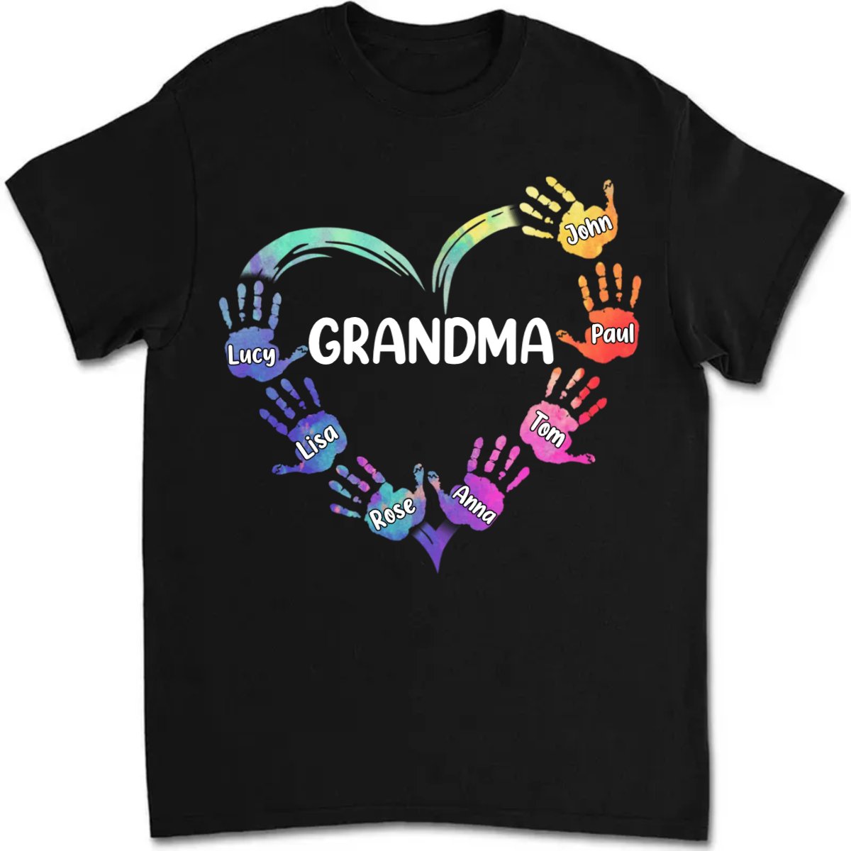 Grandma - Color Grandma Mom Heart, Hands Print V2 - Personalized T - shirt - Makezbright Gifts