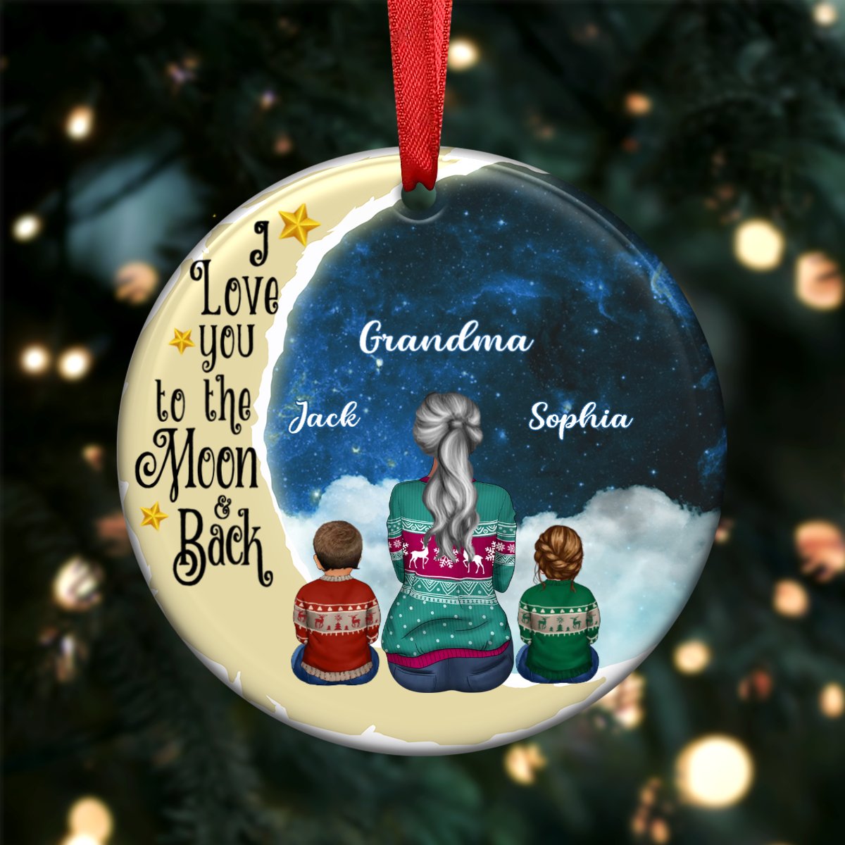 Grandma Grandkids - I love you to the moon and back - Personalized Circle Ornament - Makezbright Gifts