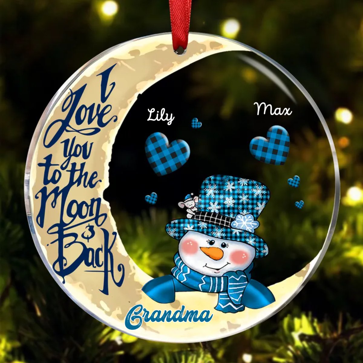 Grandma Grandkids - Snowman Nana Mom Sweet Heart Kids - Personalized Circle Ornament - Makezbright Gifts