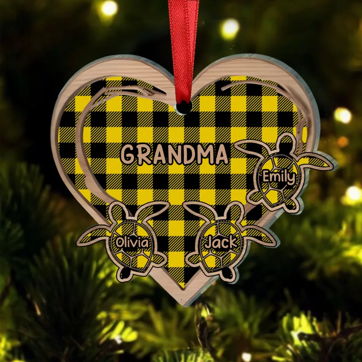 Grandma - Grandma Heart Grandkids Turtles - Personalized Acrylic Ornament - Makezbright Gifts