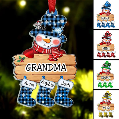 Grandma - Grandma Mom Snowman Christmas Socks Gift - Personalized Acrylic Ornament - Makezbright Gifts