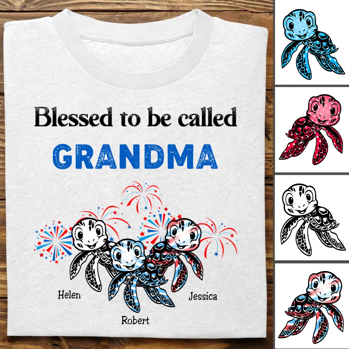 Grandma - Grandma Mom Turtle Custom Names - Personalized Unisex T - Shirt - Makezbright Gifts